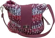 [Generic] Knitted Crossbody Handbag, Burgundy Strap, Multi-Tone Red Wool Pattern, Gold-Tone Lock