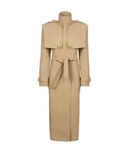 Balmain High-Neck Snail-Button Detailed Trench Coat FR40 beige