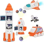 YULEYU Space Toy for Kids, Space Shuttle Toy Model with Astronaut Figures, Rocket Ship Toy for Boys and Girls, Astronaut Exploration Playset (Orange)