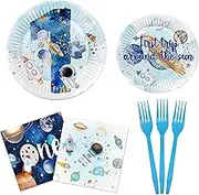 First Trip Around The Sun Decorations，First Trip Around The Sun Decorations Plates，Space Theme Party Decorations 1st Birthday