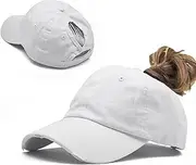 [Generic] Women Distressed High Bun Ponycaps Baseball-Hat Girls Cotton Ponytail Baseball-Cap Adjustable