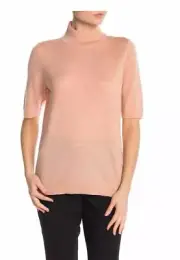 Eileen Fisher NWT $178 Pink Peach Merino Wool Mock Nk Top Sz.L