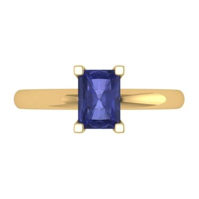 1Ct Emerald Cut Tanzanite Gold Solitaire Engagement Promise Wedding Bridal Ring