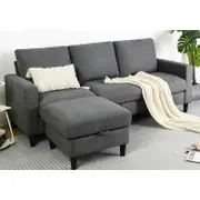 Advwin 3 Seater Sofa Modular Lounge Chaise Set with Storage Ottoman Grey