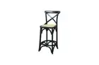 ROBYN CROSSBACK OAK WOOD BAR STOOL BAR CHAIR RATTAN SEAT BLACK