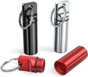 Small Portable Box Keychain (3 Pack), Aluminium Alloy Mini Organizer Case Container for Purse,Waterproof Metal Holder Bottle (Black+Silvery+Red, One Size)
