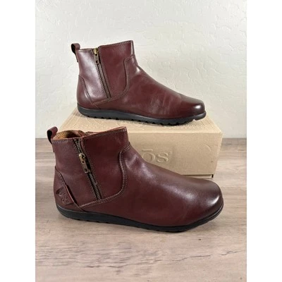 Taos Select Whiskey Brown Side Zip Flat Ankle Boots Women's Size 11 W Wide NIB