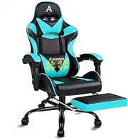 ALFORDSON Gaming Chair Racing Ergonomic Office Chair with Extra Large Lumbar Cushion Leather Swivel Home Desk Computer Chair with Footrest Executive Task Chair Recliner E-Sport Chair (Cyan)