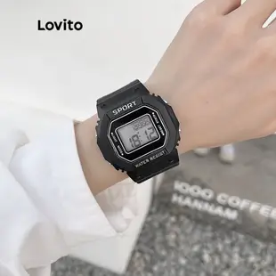 Lovito休閒素色方型錶盤多功能LED燈電子手錶LL4022（綠色/粉紅色/白色/黑色）