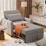 [Noelse] Sleeper Sofa Chair Bed, Convertible Sofa Chair 3-in-1, Adjustable Sleeper Chair Pullout Sofa Bed with Modern Linen Fabric for Living Room Apartment Small Space, Grey