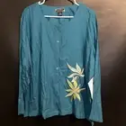 GLOBAL ILLUSION Teal Rayon Embroidered & Embellished Top Blouse Shirt Sz 1X