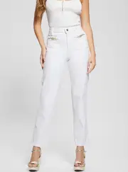 GUESS High-Rise Straight Leg Relaxed Jeans in White Wash Size: 30, Spandex