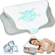 Ehomfory Neck Cervical Pillow, 2 in 1 Memory Foam Support Pillow for Sleeping, Ergonomic Pillow for Side, Back and Stomach Sleeper with Breathable Pillowcase (White Gray)