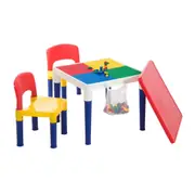 GEM Toys Children's 2-in-1 Building Blocks Table & Chairs Set w/ 100 Blocks