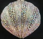 New Gold Stunning Iridescent Austrian Crystal Seashell Hardshell Clutch Handbag