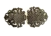 2 Pcs Iron Brass Metal Cloak / Coat Buckle Clasp 38 X 84mm Filigree Calligraphy