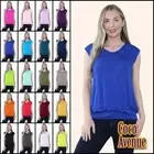 Ladies Plain Short Sleeve Top Gathering Scoop Neck Summer Tunic Casual T-Shirt