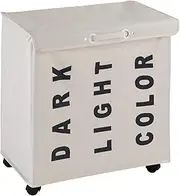 [Wenko] Trivo Laundry Sorter with 3 Sections (Dark, Light, Color), Laundry Basket on Wheels with Handle, Laundry Hamper with Lid, Beige, 30.6 gal, 22 x 23.6 x 13.8 in