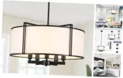 19.6'' Black Drum Chandelier 5-Light Modern White Fabric Chandeliers for