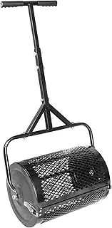 16 Inch Compost Spreader and Peat Moss Spreader, 16" Lawn Spreader Roller Spreader with Height Adjustable T Shaped Handle, Steel Mesh Basket Garden Spreader for Spreading Manure Topsoil, Black