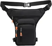 Garende Men Waist Bag Shoulder Bag Fanny Pack Motorcycle Drop Leg Bag Multi Pockets Hip Pouch Hip Pack for Cycling Hiking Outdoor, Side Zipper Black