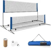 Costway Badminton Set, Adjustable Badminton Net Set for Backyard, Driveway, Portable Badminton Set with 2 Shuttlecocks, Footpads, Clamp Pads, Carry Bag,