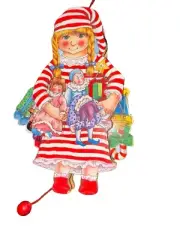 Vintage Wooden Little Girl with Toys Christmas Pull String Ornament Holiday