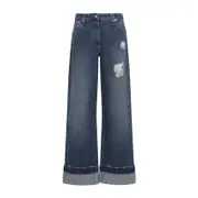 [Simone Rocha] Simone Rocha-Blue Distressed Straight Leg Cotton Jeans-Donna 8 UK