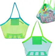 Beach Tote Bag - Mesh Design Handheld Beach Toy Bag,2 Sand Toy Bag Set for Beach Water Park Outdoor Activity