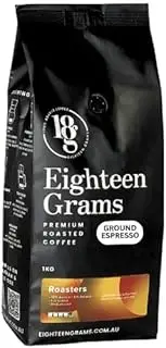 18 Grams Roasters – Ground Espresso Coffee, Full-Bodied with Chocolate & Toffee Finish, Premium Blend of Guatemalan & Indian Robusta, 1kg