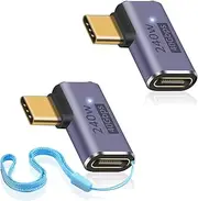 Duttek 240W USB C Right Angle Adapter, USB C male female, Type C 40Gbps Extender Supports 8K@60Hz, Compatible for Thunderbolt 3/4, Switch, MacBook, Laptop and More Type C Devices(2 Pack)