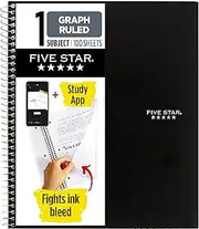 Five Star Spiral Notebook, 1 Subject, Graph Ruled Paper, Fights Ink Bleed, Water Resistant Cover, 8-1/2" x 11", 100 Sheets, Black (73679)