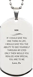 Silver Dog Tag for Son - Engraved with Inspirational Quote - Perfect Birthday Gifts for Sons - Unique Keepsake for Veterans Day or Graduation - Show Him How Special He Is, Pa, Silver Plated Zinc,
