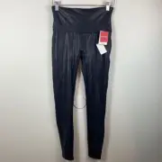 NWT Spanx Large Faux Leather Leggings Black Shiny Compression
