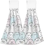 Floral Bears White Hand Towel with Hanging Loop Custom Bathroom Towel Set of 2 Absorbent Cute Towel Kitchen Decor, 18.2 x 14 Inch