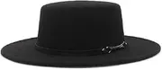 [Generic] Women Men Classic Felt Hat Wide Brim Flat Top Jazz Panama Hat Casual Party Church Hat Black