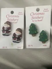 Vintage Christmas Stitchery By La Mode BUTTONS - Santa And Christmas Tree