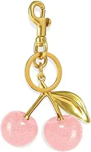 [LOLAHA] Classic Cherry Bag Charms Purse Charms for Handbags Purse Accessories, Pink Cherry Charm Chain Gold Key Ring Clip, Cute Bag Accessory Gifts for Women, Pink