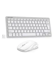 Wireless Keyboard and Mouse Combo, Mini Cordless Computer Silver White