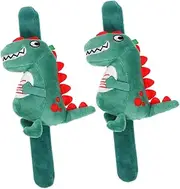 ERINGOGO 2Pcs Plush Dinosaur Slap Bracelets for Cute Animal Theme Party Favors Adorable Plush Wristbands Fun Birthdays Holidays