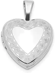[JewelryWeb] 925 Sterling Silver Polished Patterned Satin Back Holds 2 photos Twisted Border 12mm Love Heart Locket