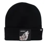 Goorin Lone Wolf Man Beanie Hat Warm Winter Ski Animal Series - Black