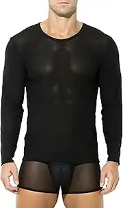 [Bodywear4you] Men's Shirt Transparent Long Sleeve Men's Underwear Slim Muscle Nylon Shirt Sexy Underwear Mesh Top Transparent Top Clubwear