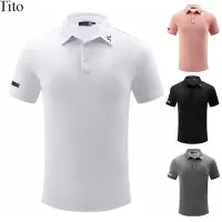 在飛比找Yahoo!奇摩拍賣優惠-高爾夫服夏季乾運動男POLO衫素色短袖T恤透氣戶外休閒上衣-