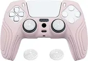 eXtremeRate PlayVital Samurai Edition Cherry Blossoms Pink Anti-Slip Controller Silicone Skin for ps5, Ergonomic Soft Rubber Protective Case for ps5 Controller with White Thumb Stick Caps
