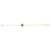 Clover Malachite & White Cubic Zirconia 20cm Bracelet in Gold Plated Silver