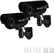 Twilight Garage 2 Packs Dummy Camera CCTV Surveillance System with LED Red Flashing Light with Safety Warning Stickers, Fake Security Camera for Outdoor & Indoor Use (Black)