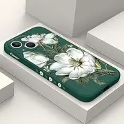 for iPhone 13 Mini Case Fashion Flower Pattern Slim Liquid Silicone Dropproof for iPhone 13 Mini Phone Cover 5.4 inch-Cotton Green