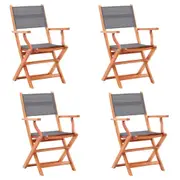 vidaXL Folding Garden Chairs 4 pcs Grey Solid Eucalyptus Wood and Textilene