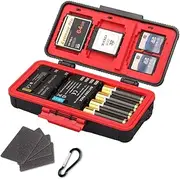 Camera Battery and Memory Card Case, Camera Battery Case Professional Water-Resistant & Shockproof Battery Storage Box for 3 Camera Batteries or 4 AA Batteries 6 SD SDXC SDHC and 3 XQD or 3 CF Cards-R